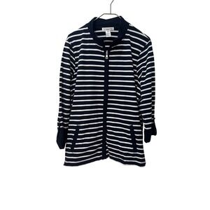 Bonnie Evans Women 1X Navy White Stripe Zip Front Jacket Top Casual